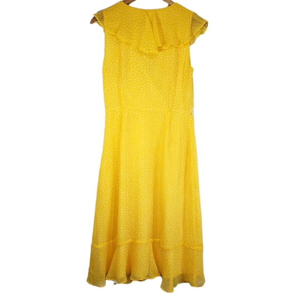 *RARE* Vintage 90's Betsey Johnson Yellow Silk Polka Dot Belted Ruffle Dress - Picture 2 of 8